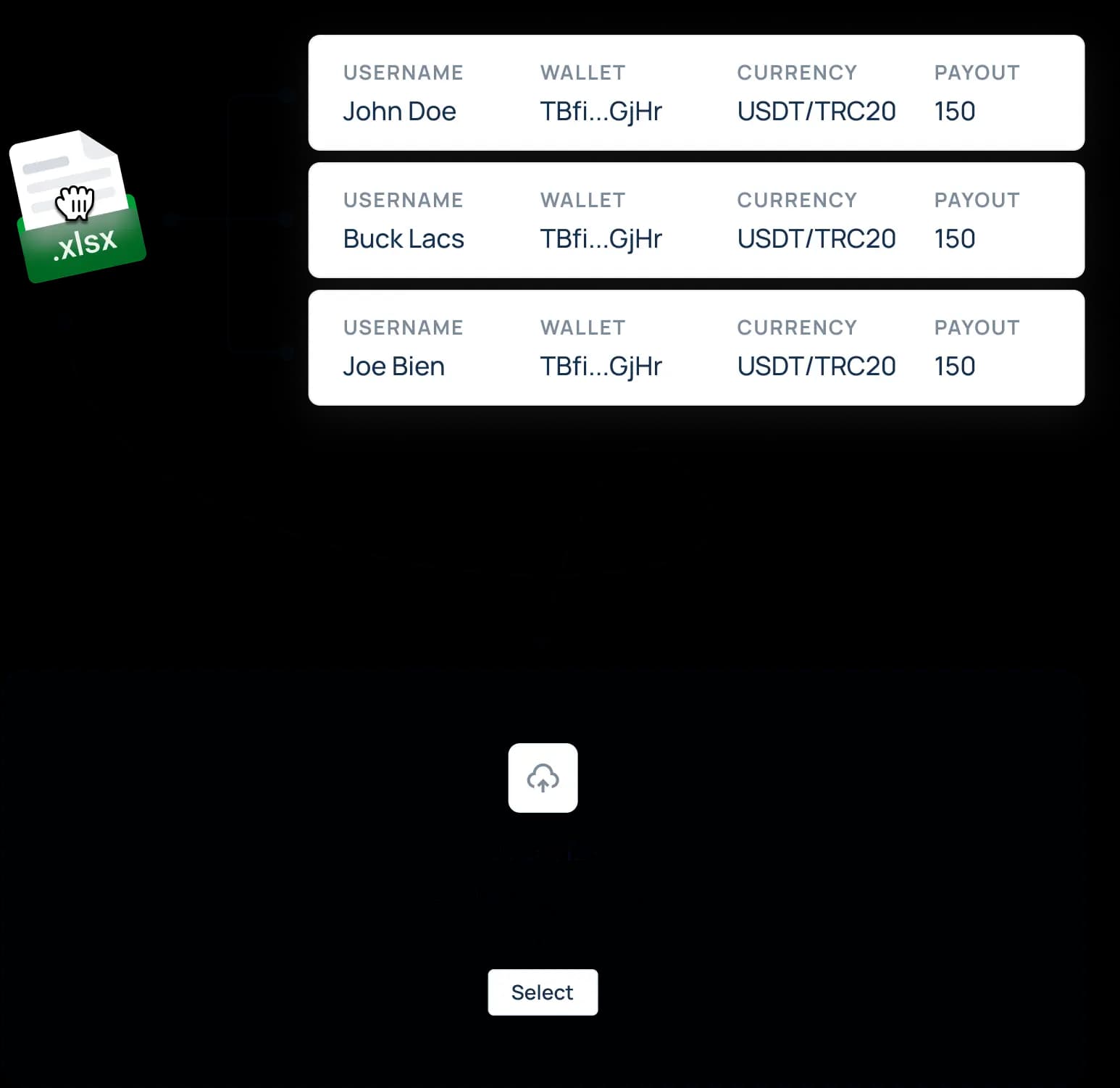 upload your mass crypto payout file